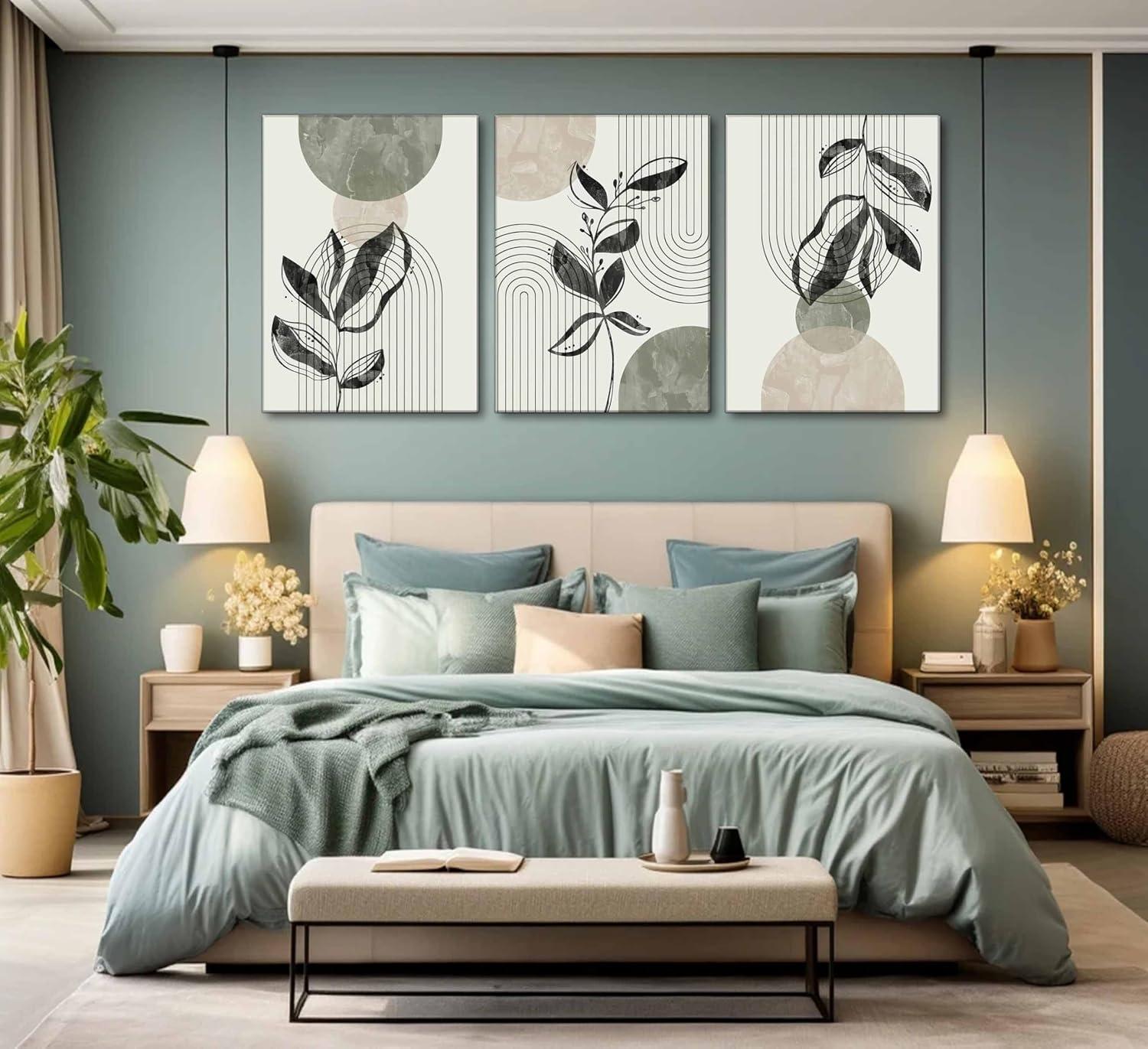 Sage Green Abstract Boho Canvas Wall Art Set