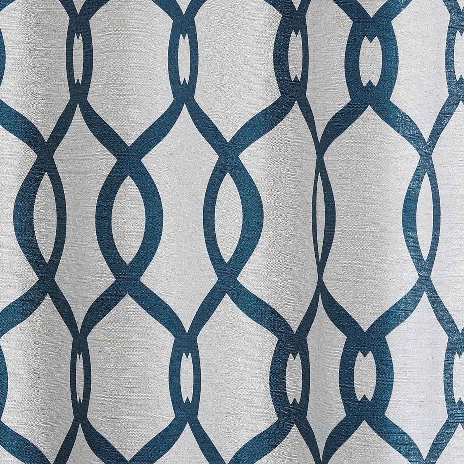 Teal Geometric Light-Filtering Linen Blend Grommet Curtains, 54x84