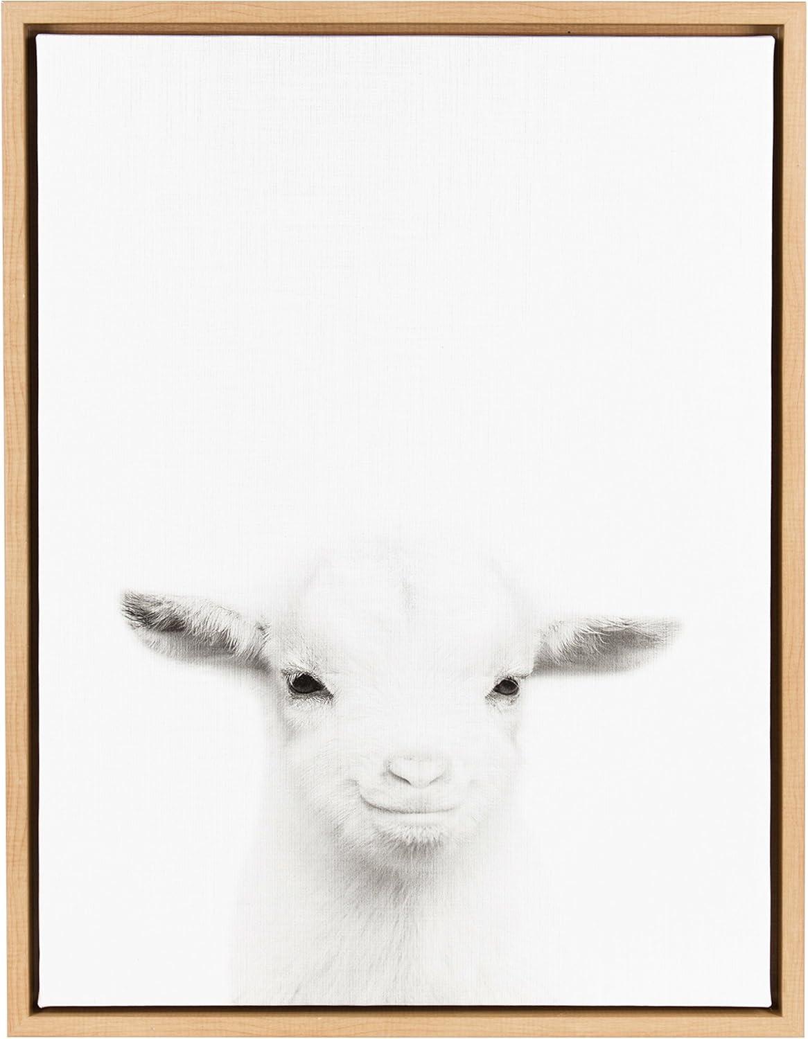 24" x 18" Baby Goat Framed Kids' Canvas Art Natural - Uniek