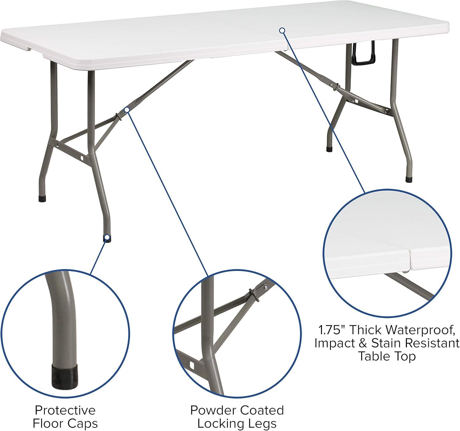 Granite White 6' Bi-Fold Portable Folding Table with Carrying Handle