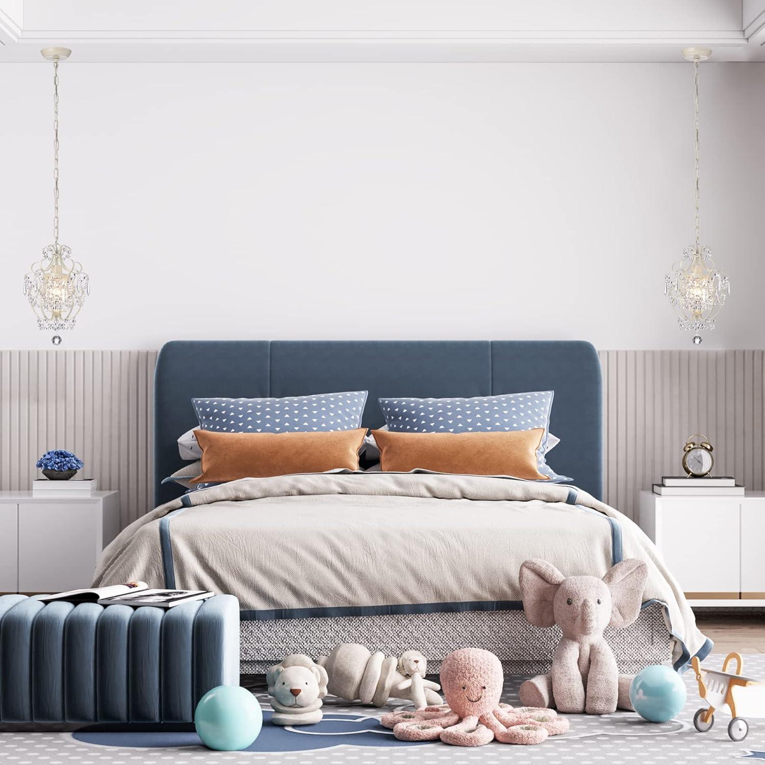 Edvivi Amorette Mini Chandelier Crystal Chandeliers, 1 Light Modern Elegant Glam Ceiling Light Fixture Ivory, Adjustable Hanging Lighting for Closet, Bedroom, Girls Room, Kitchen Island