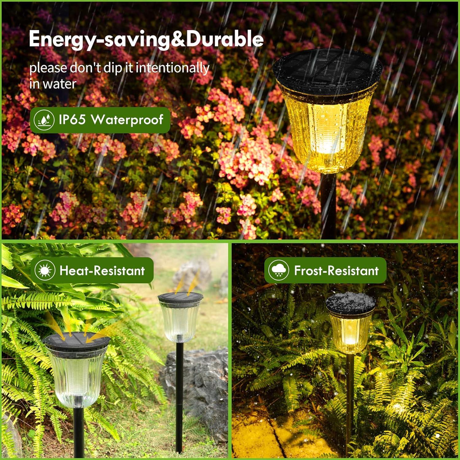 JSOT 4 Pack Solar Pathway Lights Outdoor Waterproof, 200LM Solar Path Lights, Super Bright Solar Garden Lights for Yard Lawn Walkway Driveway, Warm/White Light