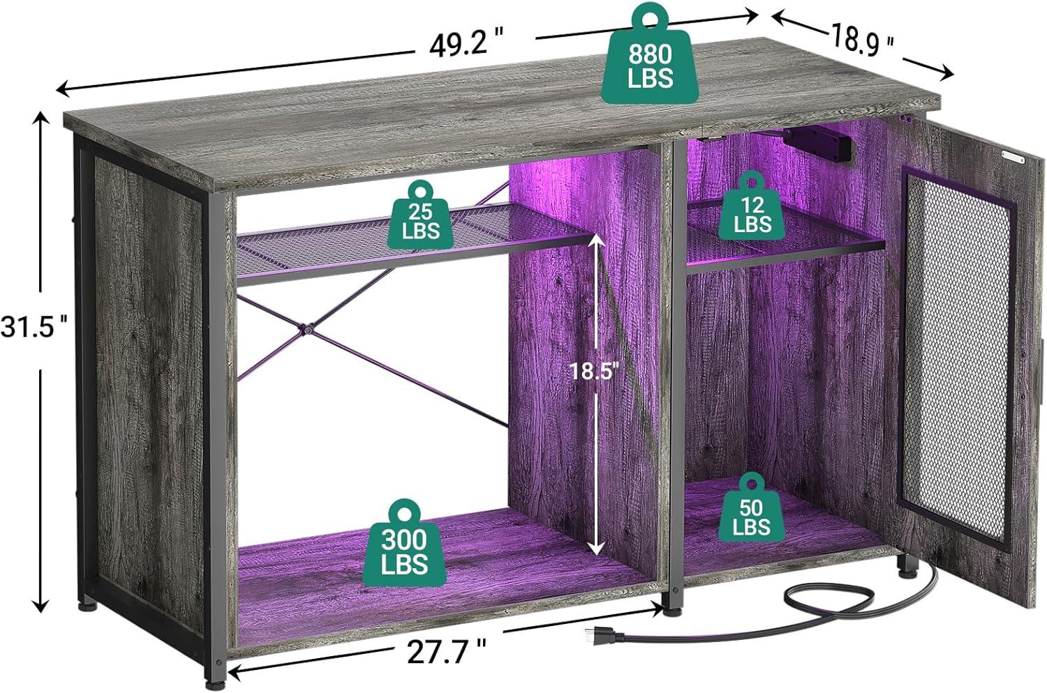 Homieasy Reptile Tank Stand Fish Tank Stand with Power Outlets & LED Light, 55-75 Gallon Reversible Terrarium Stand with Cabinet, Metal Aquarium Stand for Reptile Terrarium, Turtle Tank, Black Oak