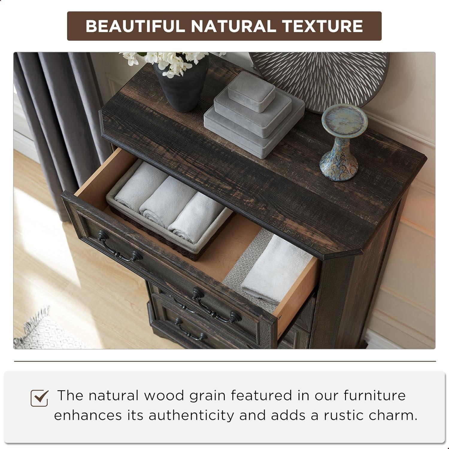 Laurel Foundry Modern Farmhouse® Theron Farmhouse 5 Drawer Bedroom Dresser, Wood Tall Chest of Drawers, Closet Storage for Bedroom