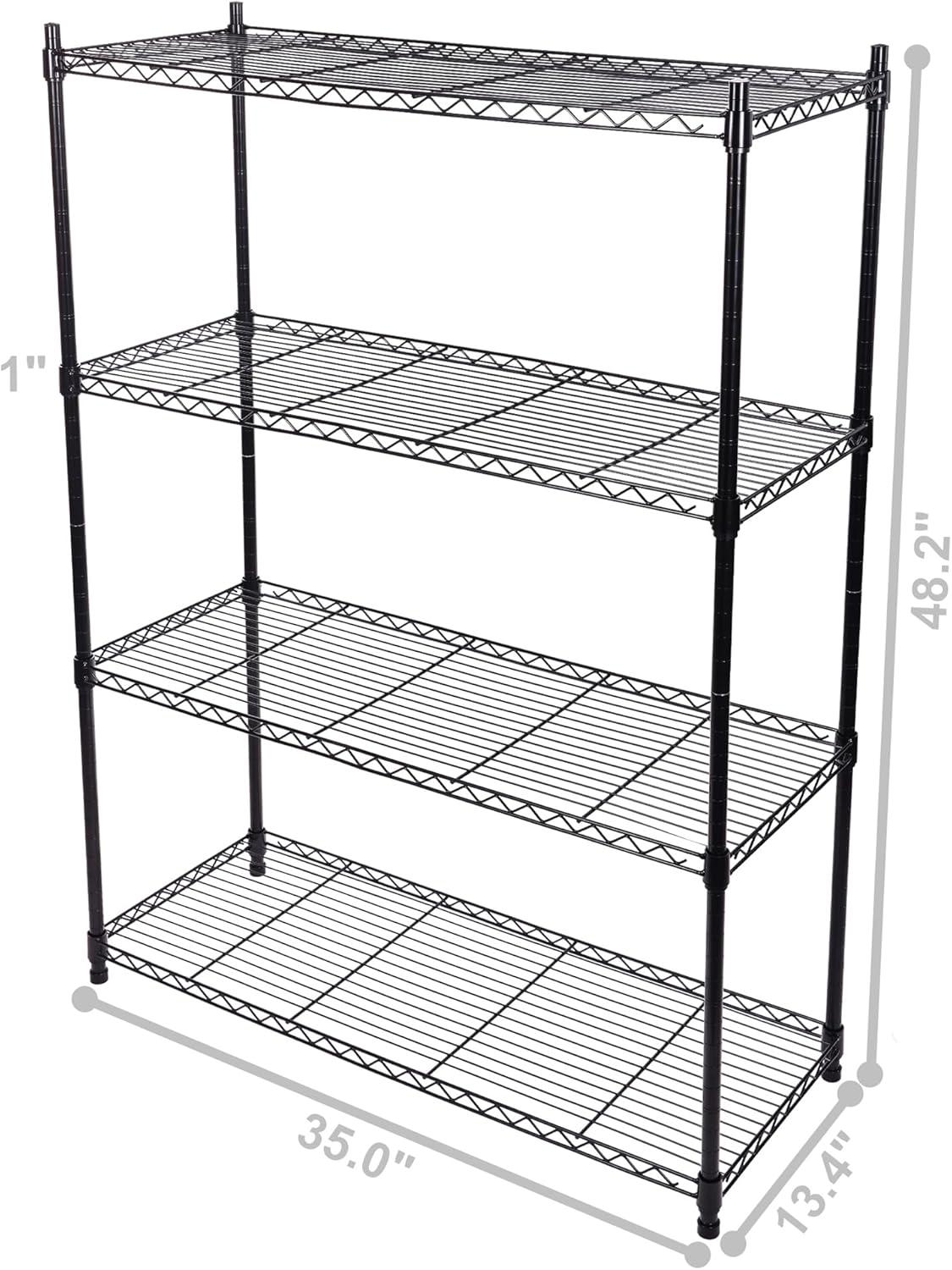 Elevon 4-Shelf Adjustable, Heavy Duty Storage Shelving Unit (350 lbs loading capacity per shelf), Steel Organizer Wire Rack, Black (35"L x 13.4"W x 48.2"H)