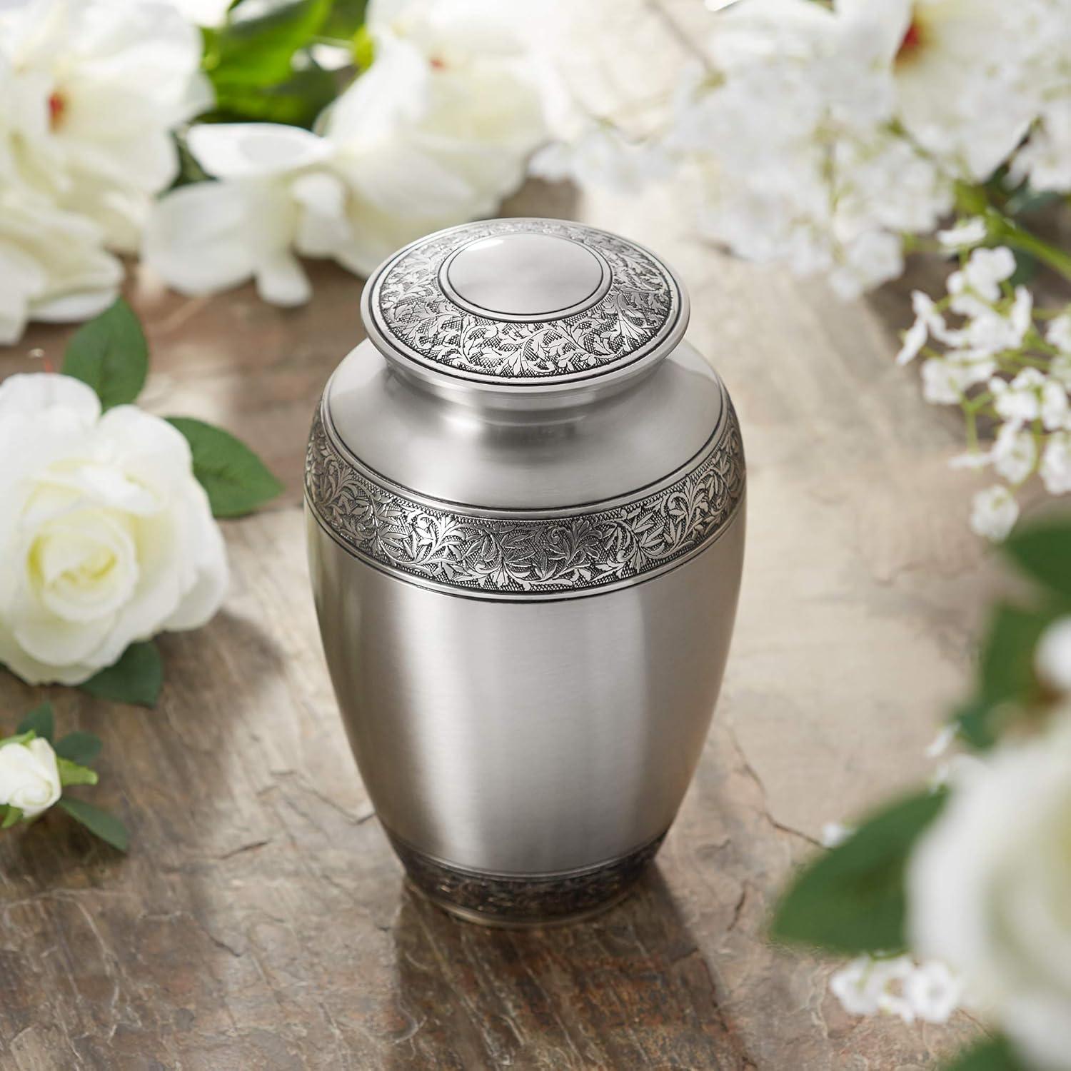 Decorative Full-sized Memorial Urn, Silver