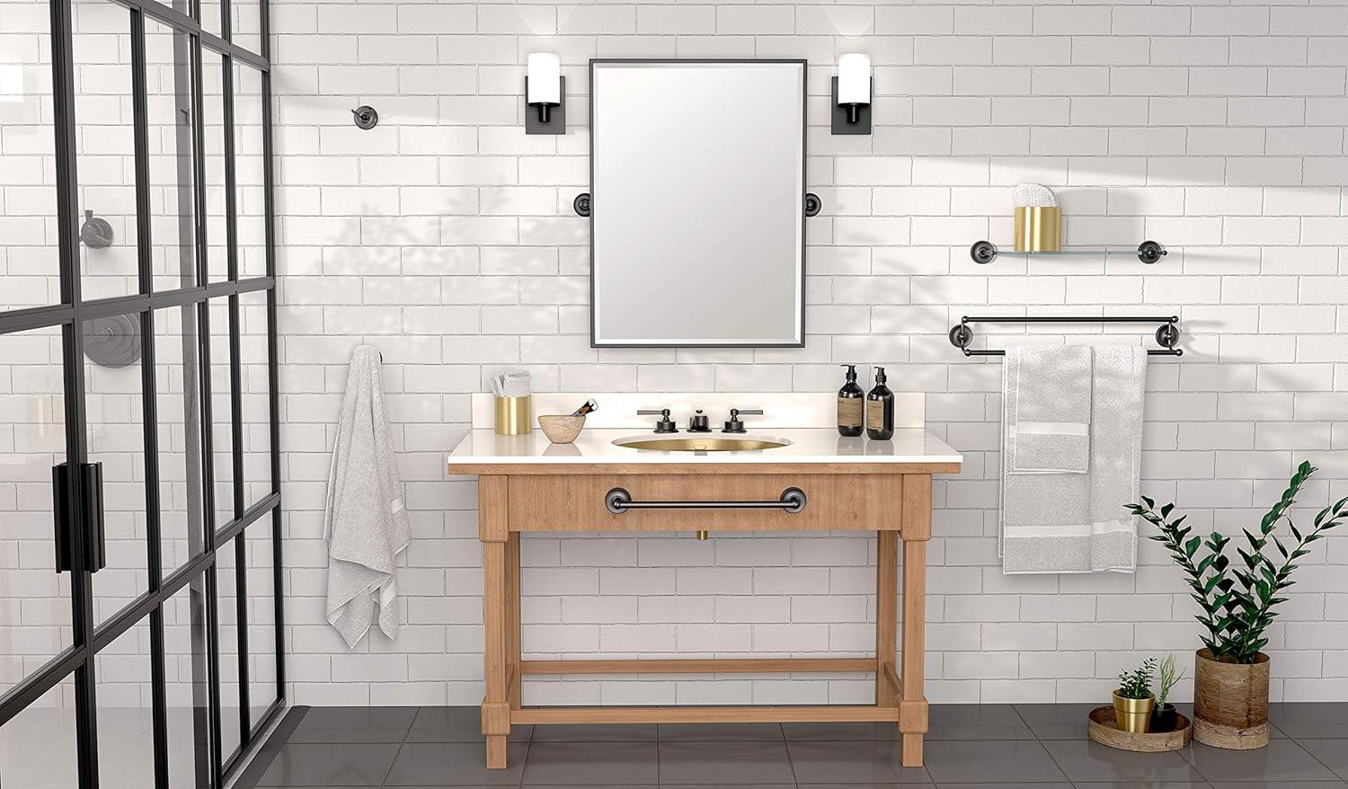 Designer II Wall Mount Framed Rectangle Mirror | Pivoting and Beveled Bathroom Mirror