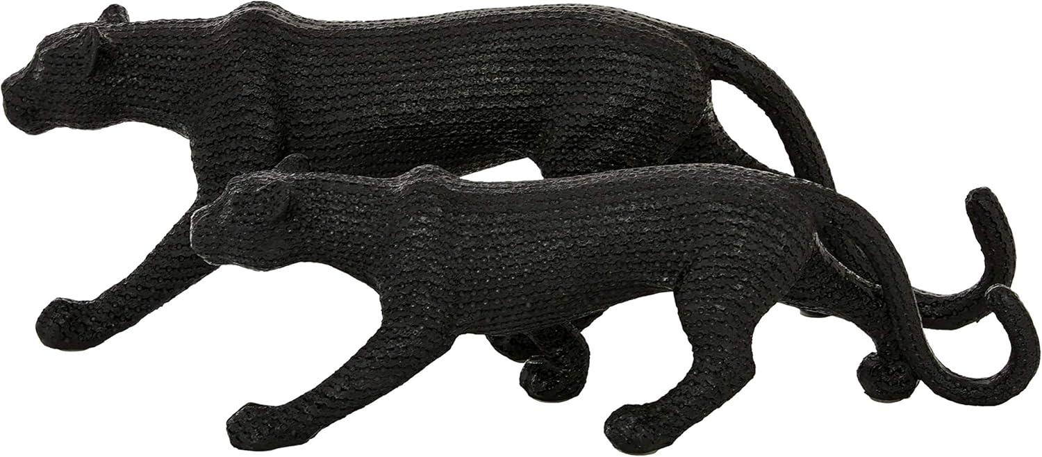 18", 14"W Black Polystone Leopard Sculpture, by DecMode (2 Count)