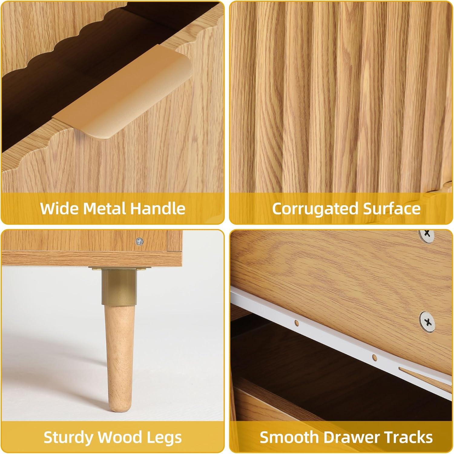 DWVO 3 Drawer Dresser, 32 inch Tall and Wider Modern Closet Dressers Chest of Drawers with Waveform Fluted Panel, Wood Storage Dresser Organizer for Dorms, Flats, Living Rooms, Hallways, Natural Oak