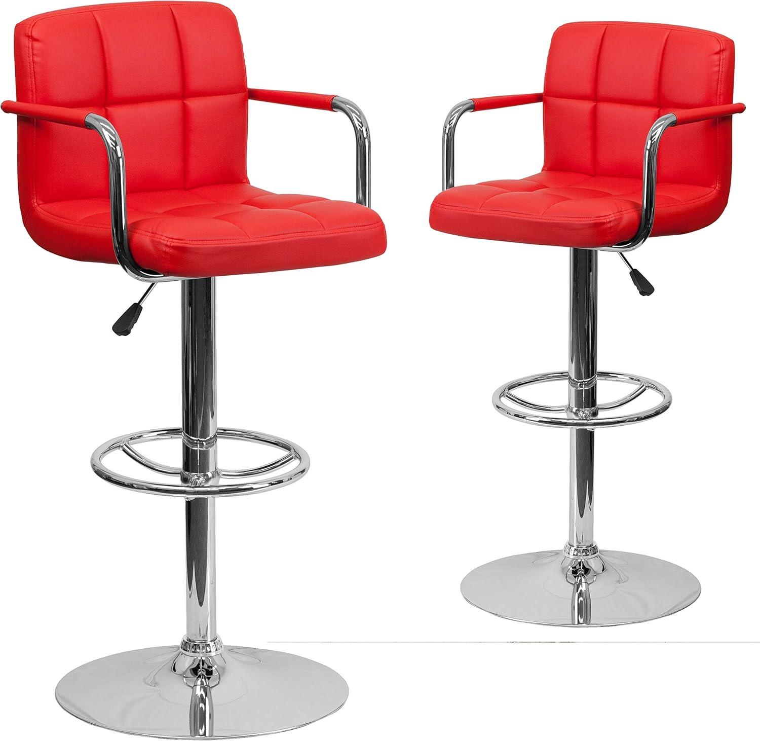 Flash Furniture Contemporary Quilted Vinyl Adjustable Height Barstool with Arms and Chrome Base