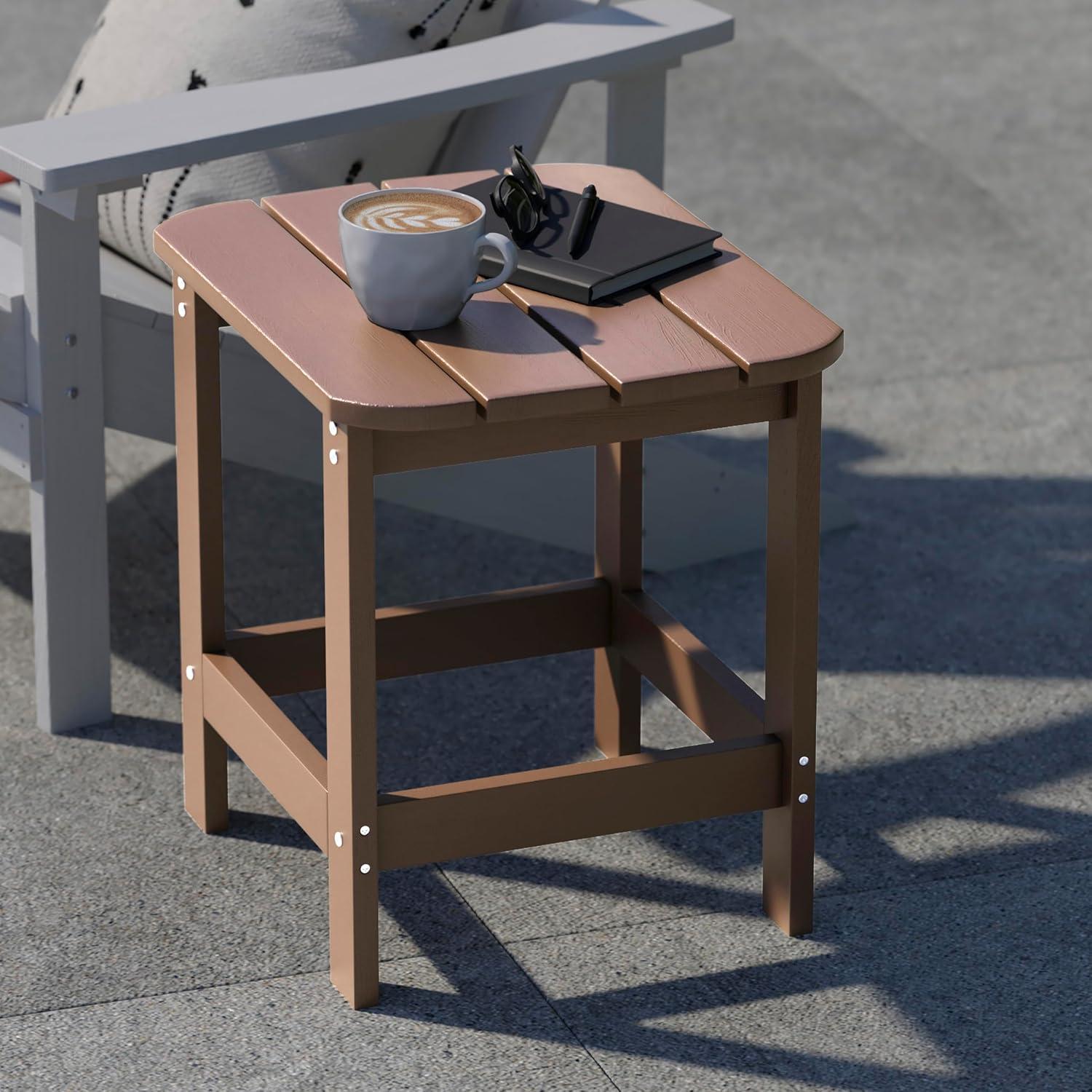 Flash Furniture Charlestown All-Weather Poly Resin Wood Adirondack Side Table in Natural Cedar