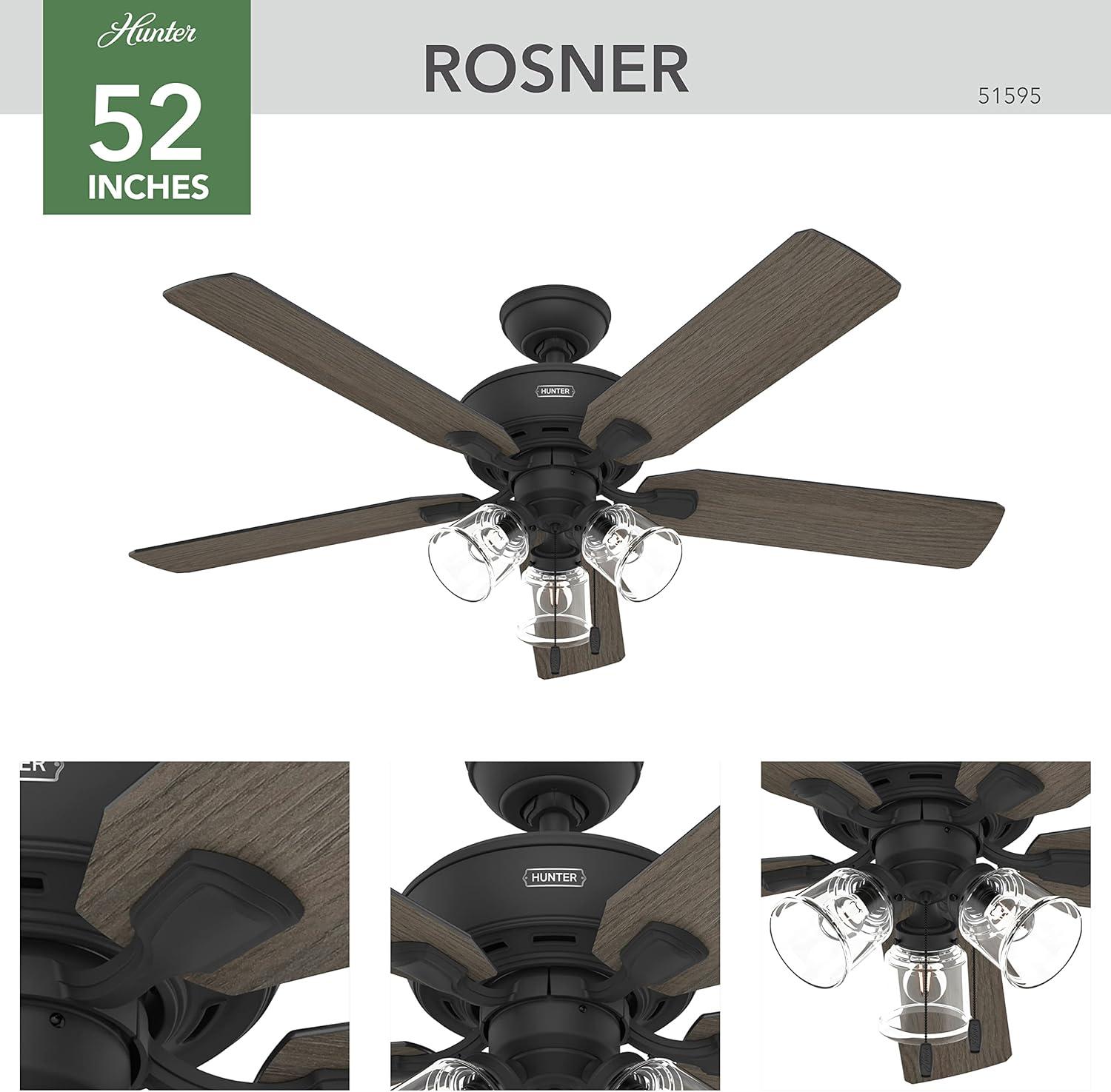 52" Rosner 5 - Blade Ceiling Fan With Lights and Pull Chains
