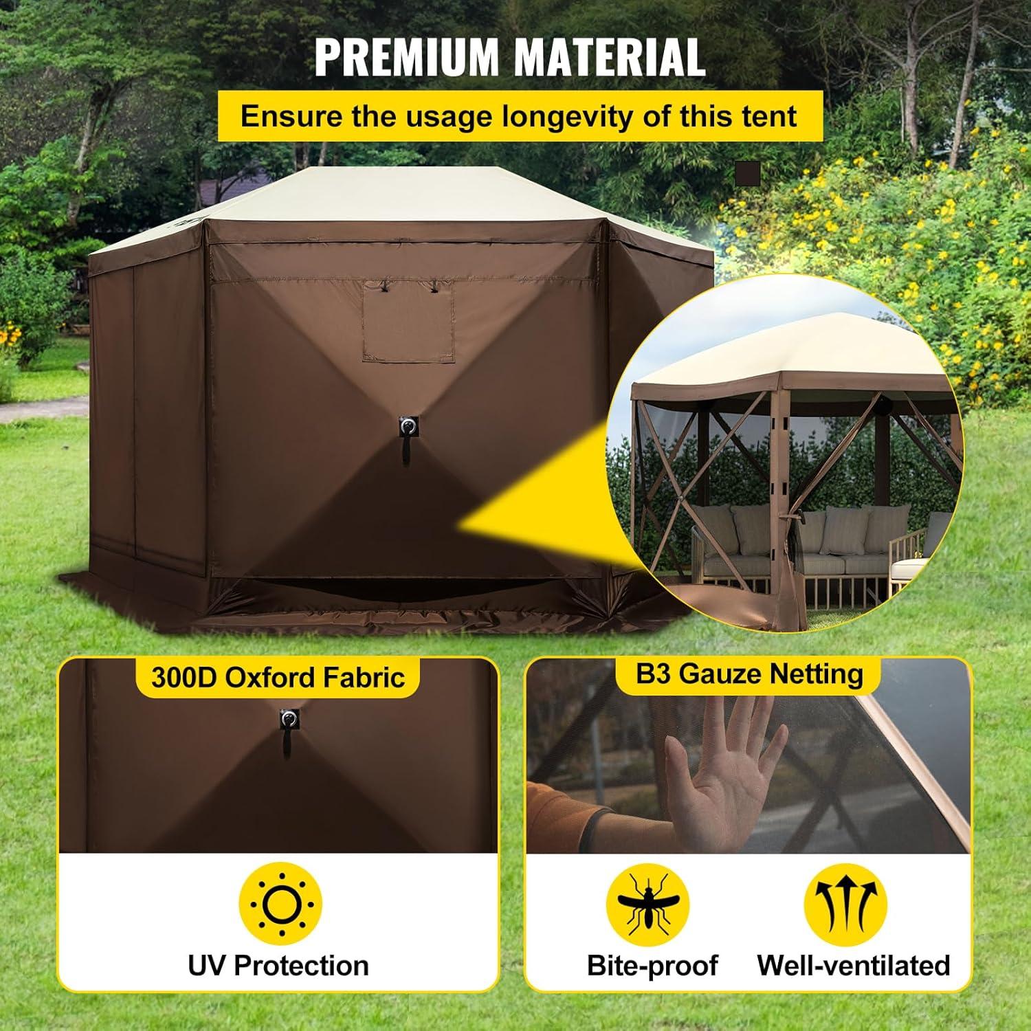 VEVOR 12 ft x 12 ft Brown and Beige Pop-Up Gazebo Tent