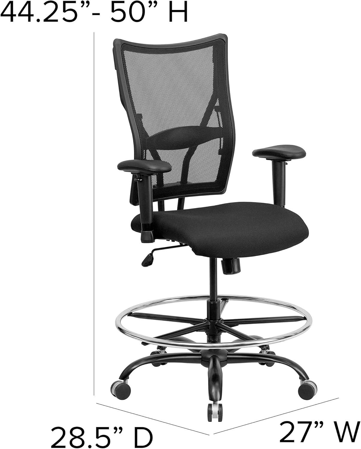 ErgoFlex Black Mesh Metal Drafting Chair with Adjustable Arms and High Back