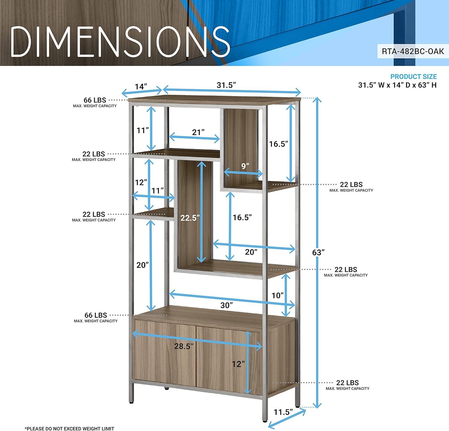 Oak and Silver Adjustable Bookcase with Doors