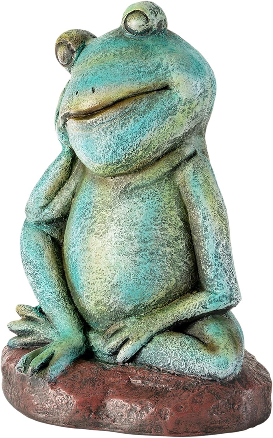 15" Magnesium Oxide Pensive Frog Statue - Alpine Corporation: Garden Decor, Zen722 Collection