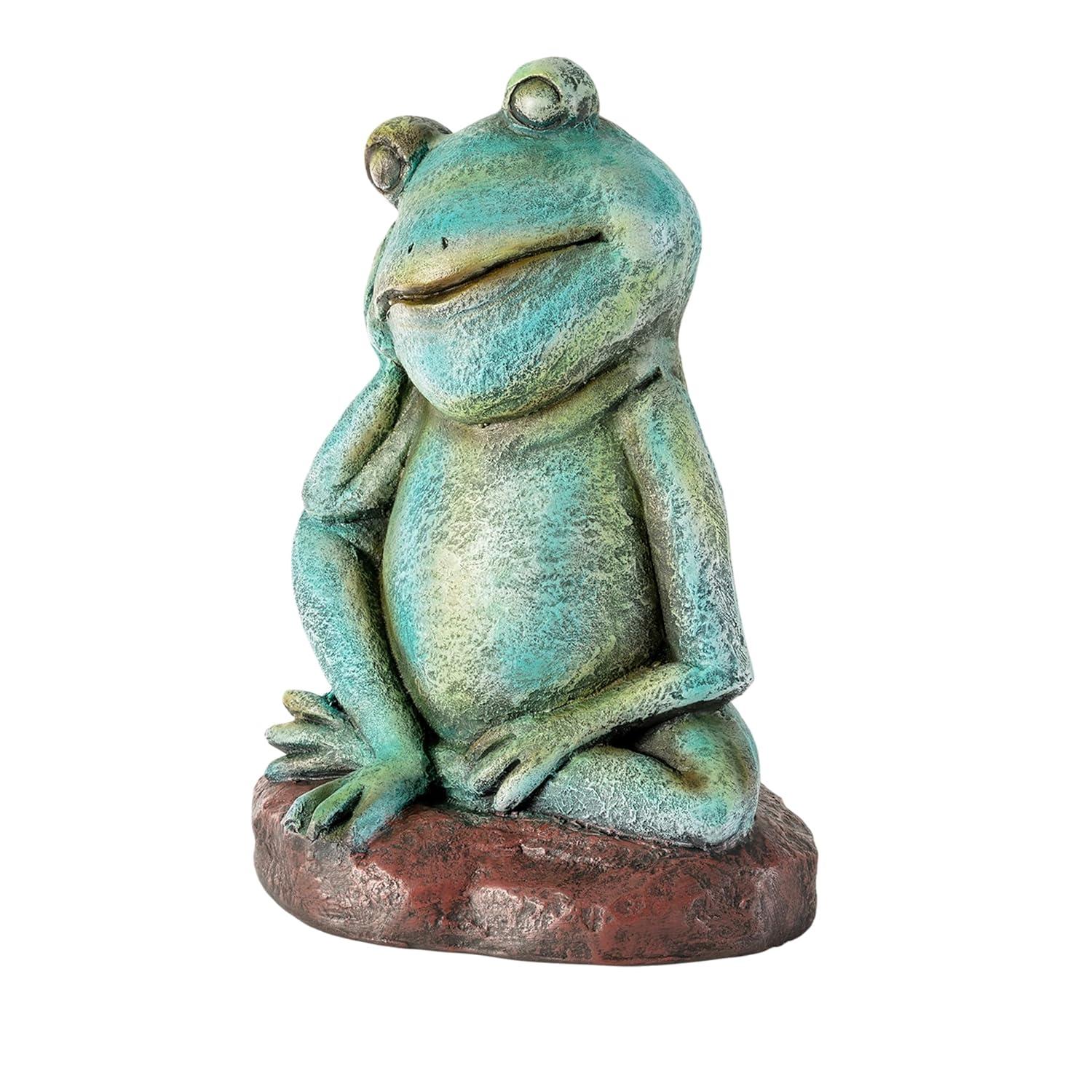 15" Magnesium Oxide Pensive Frog Statue - Alpine Corporation: Garden Decor, Zen722 Collection