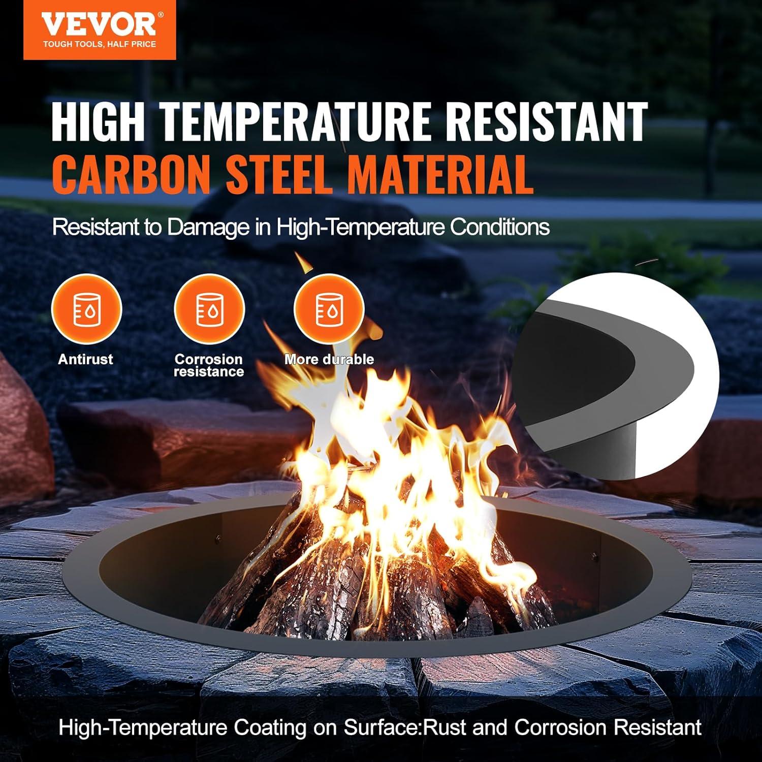 VEVOR Black Carbon Steel Round Fire Pit Table