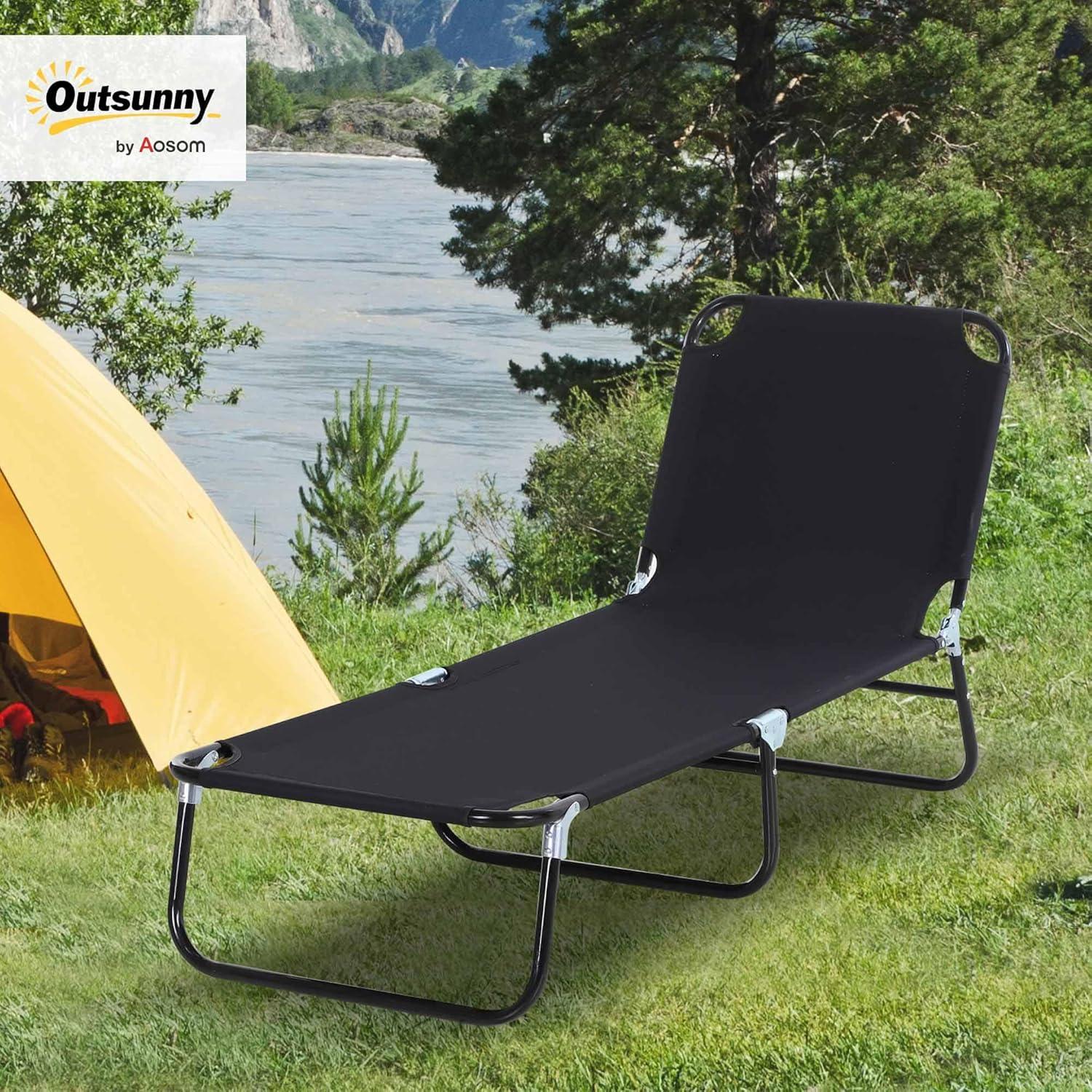 Outsunny Patio Chaise Lounge Chair, Layout Sun Tanning, Folding Sunbathing Beach Chair for Adults, Reclining Lay Down Lounger for Pool, Black