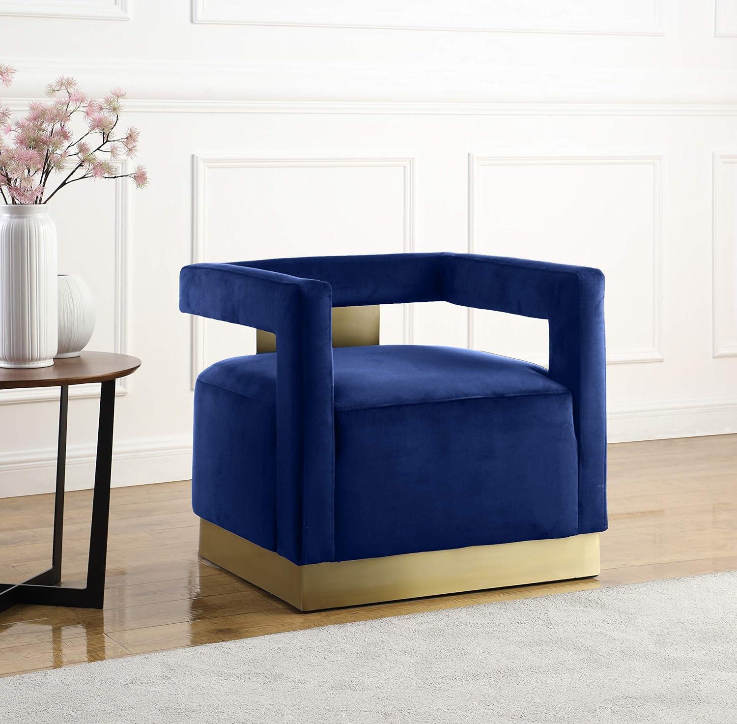 Meridian Furniture Armani 18.5"H Velvet Accent Chair in Navy and Gold