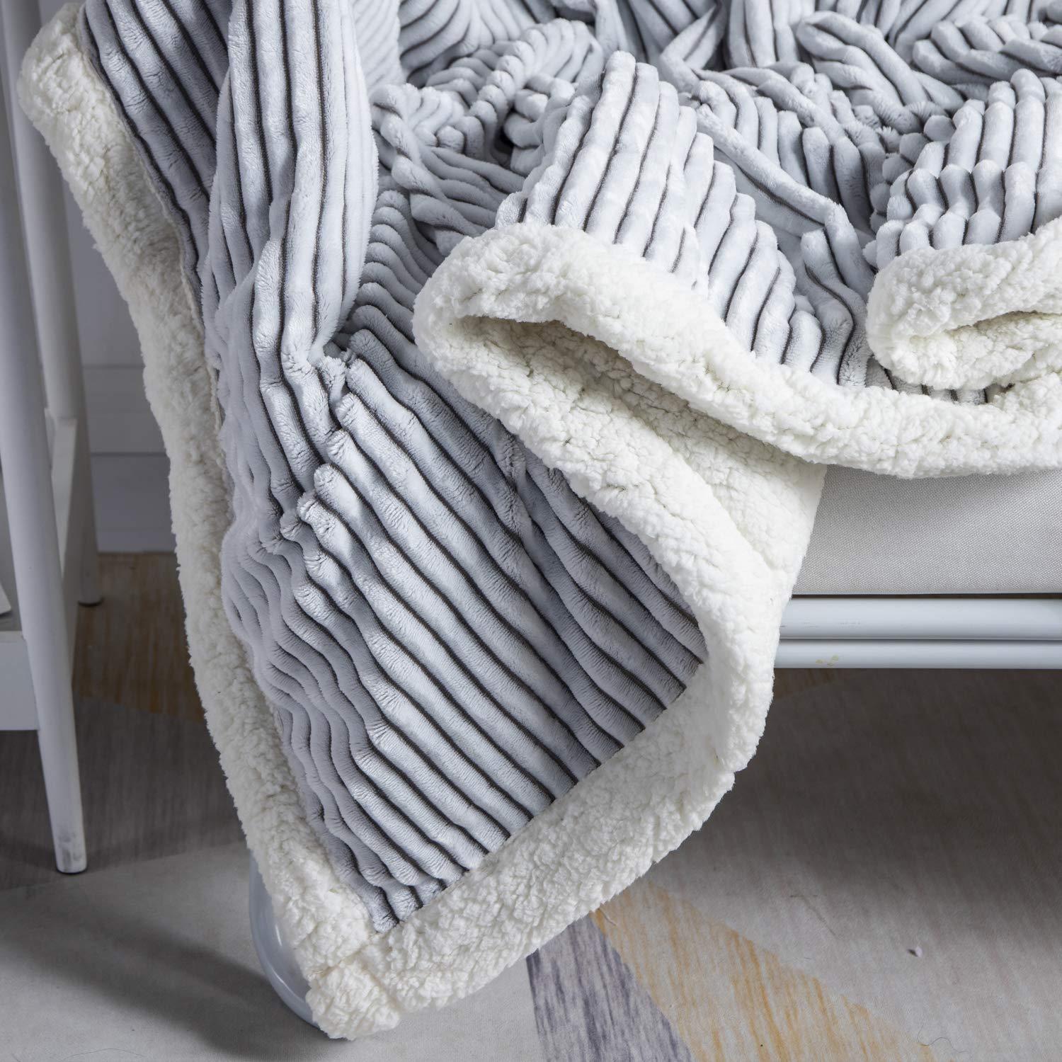 DISSA Sherpa Fleece Blanket Soft Grey and White Throw Blanket Cozy Plush Blankets for Couch Sofa Bed,51"x63"