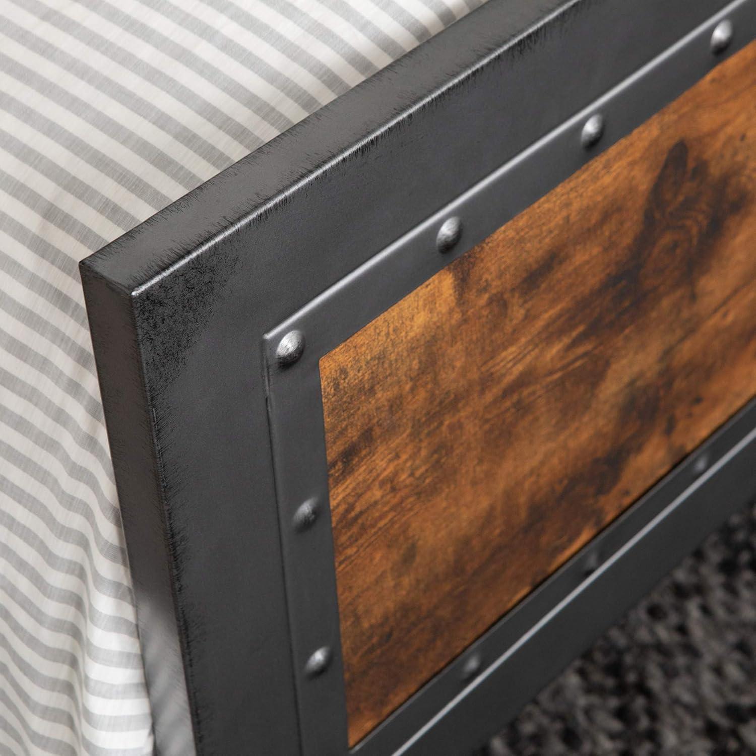 Walker Edison Queen Size Industrial Wood and Metal Bed - Brown