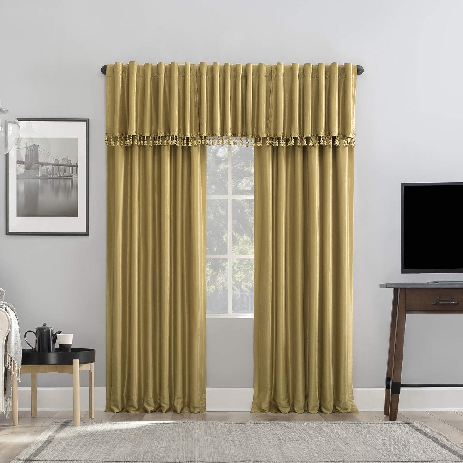 Gold Faux Silk Blackout Back Tab Curtain Panel 50" x 84"