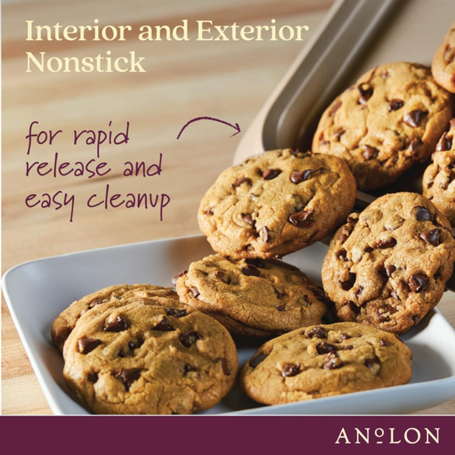 Anolon Bakeware with Silicone Grips 2pc 10"x15" Cookie Pan and 11"x17" Cookie Pan Bronze