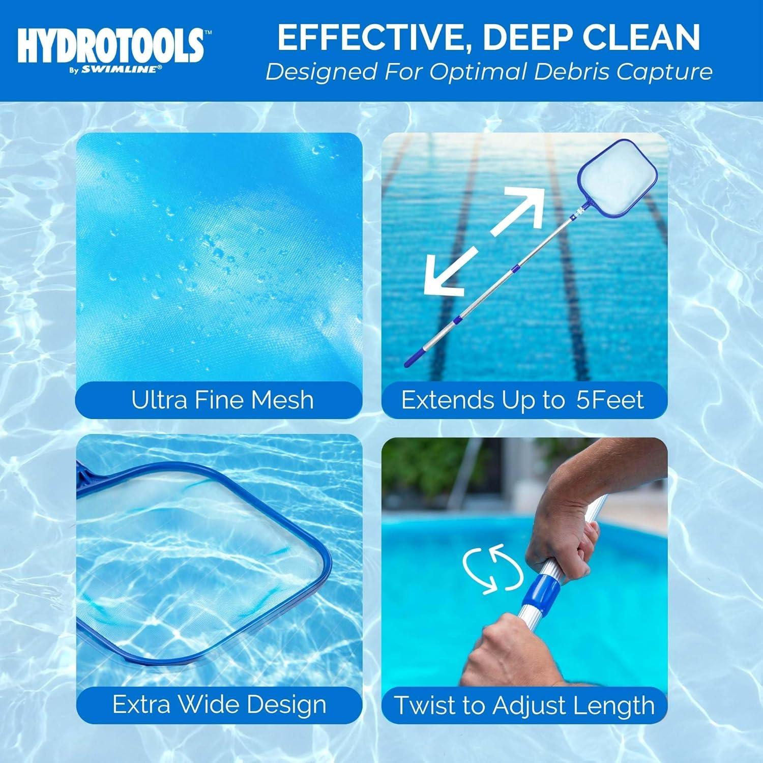 Swimline Lightweight Leaf Skimmer Swimming Pool and Spa Maintenance Net with 24" to 48" Adjustable Aluminum Telescoping Pole