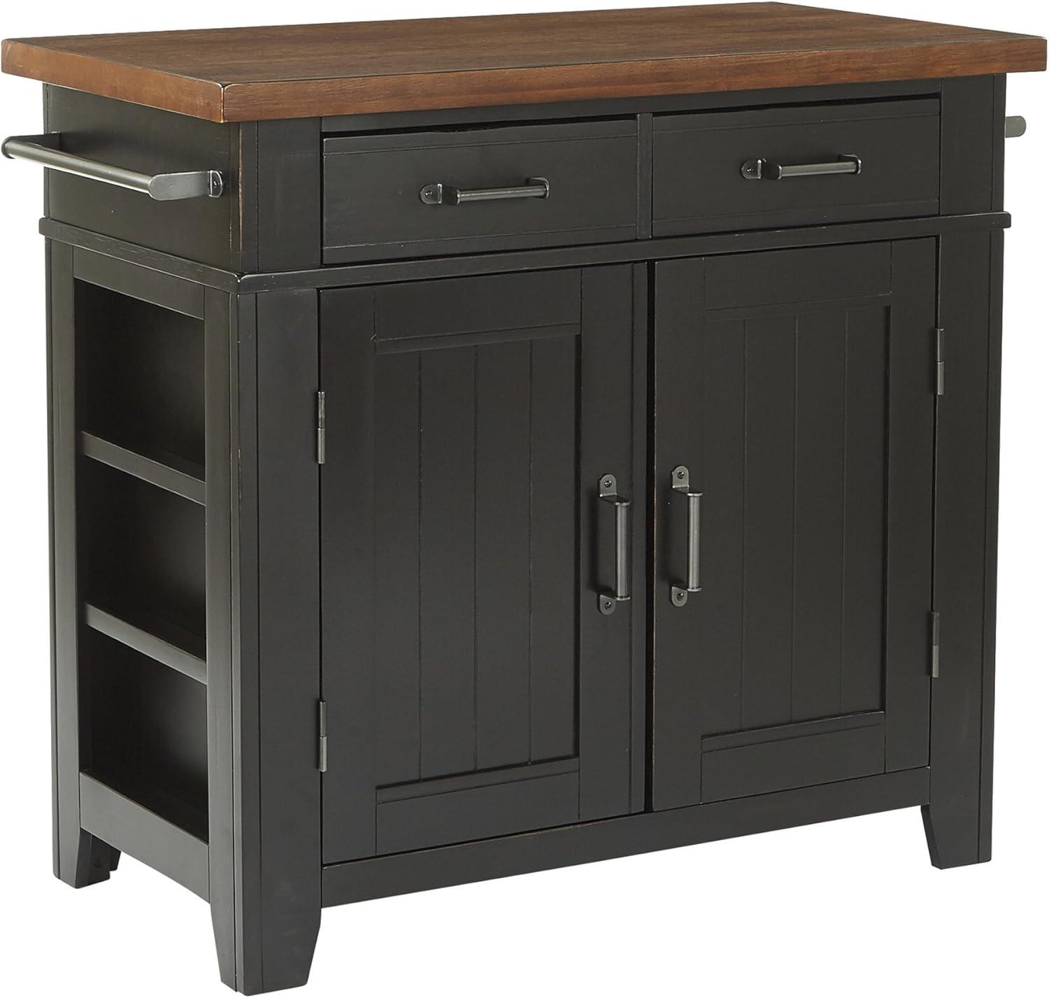 OSP Home Furnishings Urban Farmhouse Kitchen Island Black Base with Vintage Oak Top