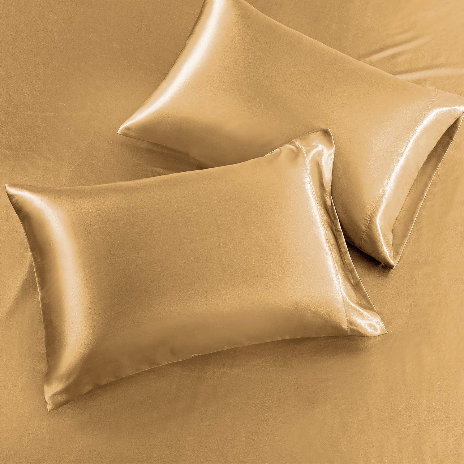 Soft Gold Satin Full Size 4-Piece Bed Sheet Set