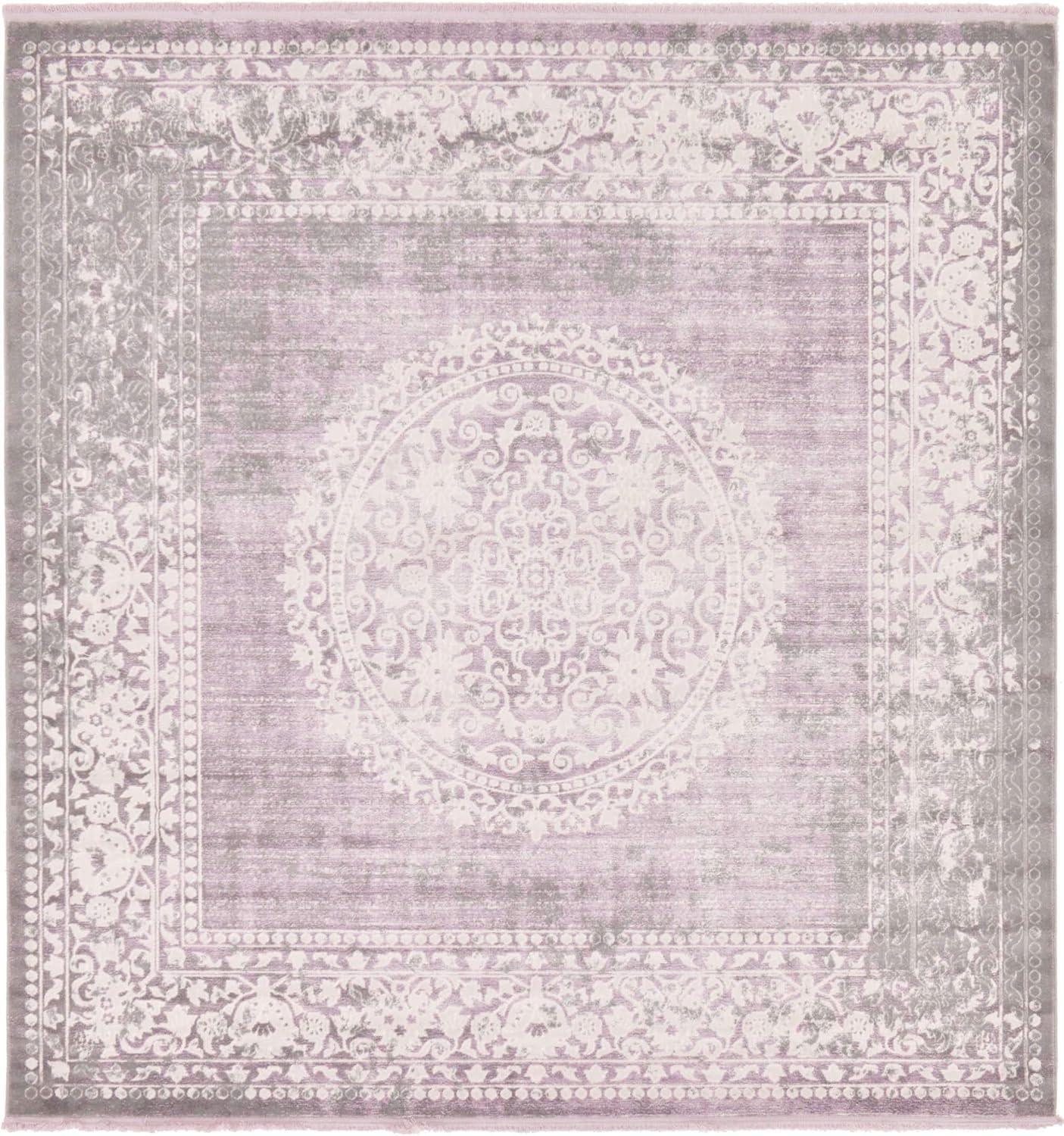 Olwen Purple and Gray Square Synthetic Area Rug