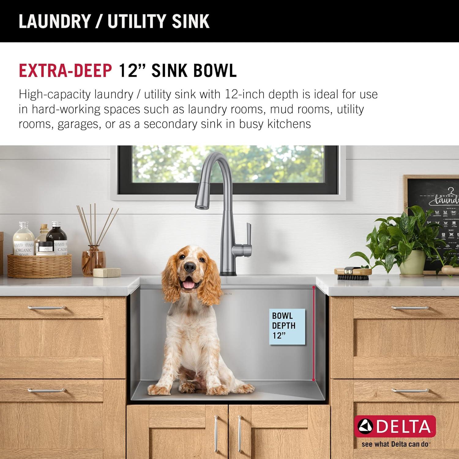 Delta 95B9031-24Sl Rivet 24” Workstation Laundry Utility Kitchen Sink Undermount 16 Gauge