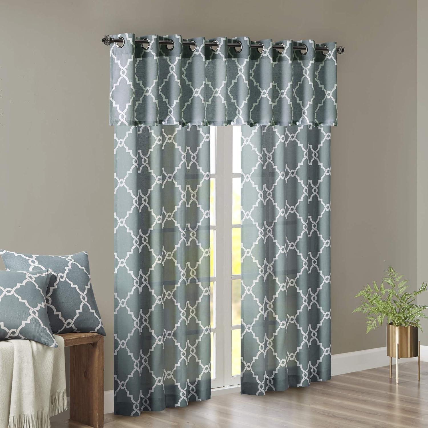 Fretwork Print Grommet Top Window Curtain Panel