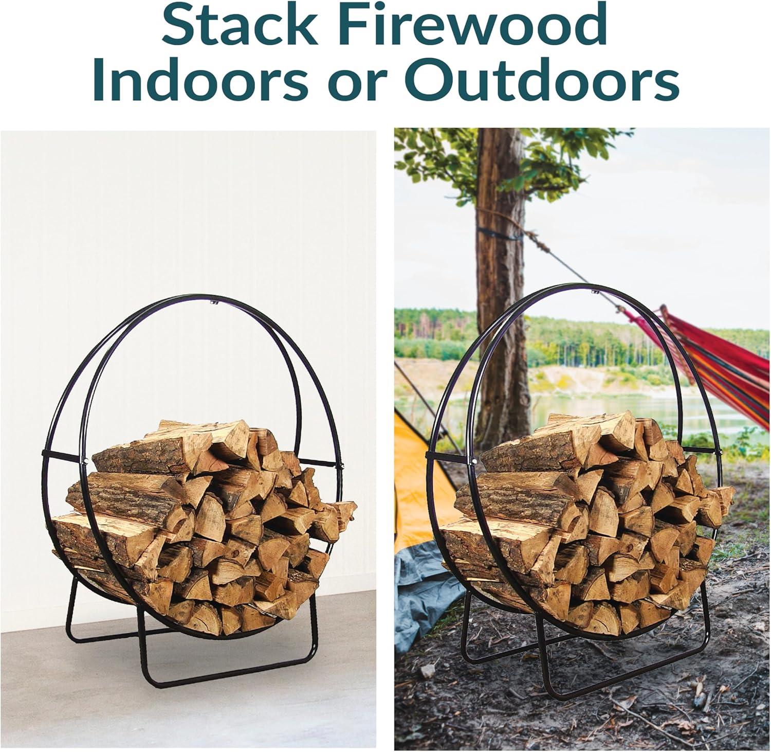 SunnyDaze Decor Indoor or Outdoor Tubular Steel Hoop Firewood Log Holder