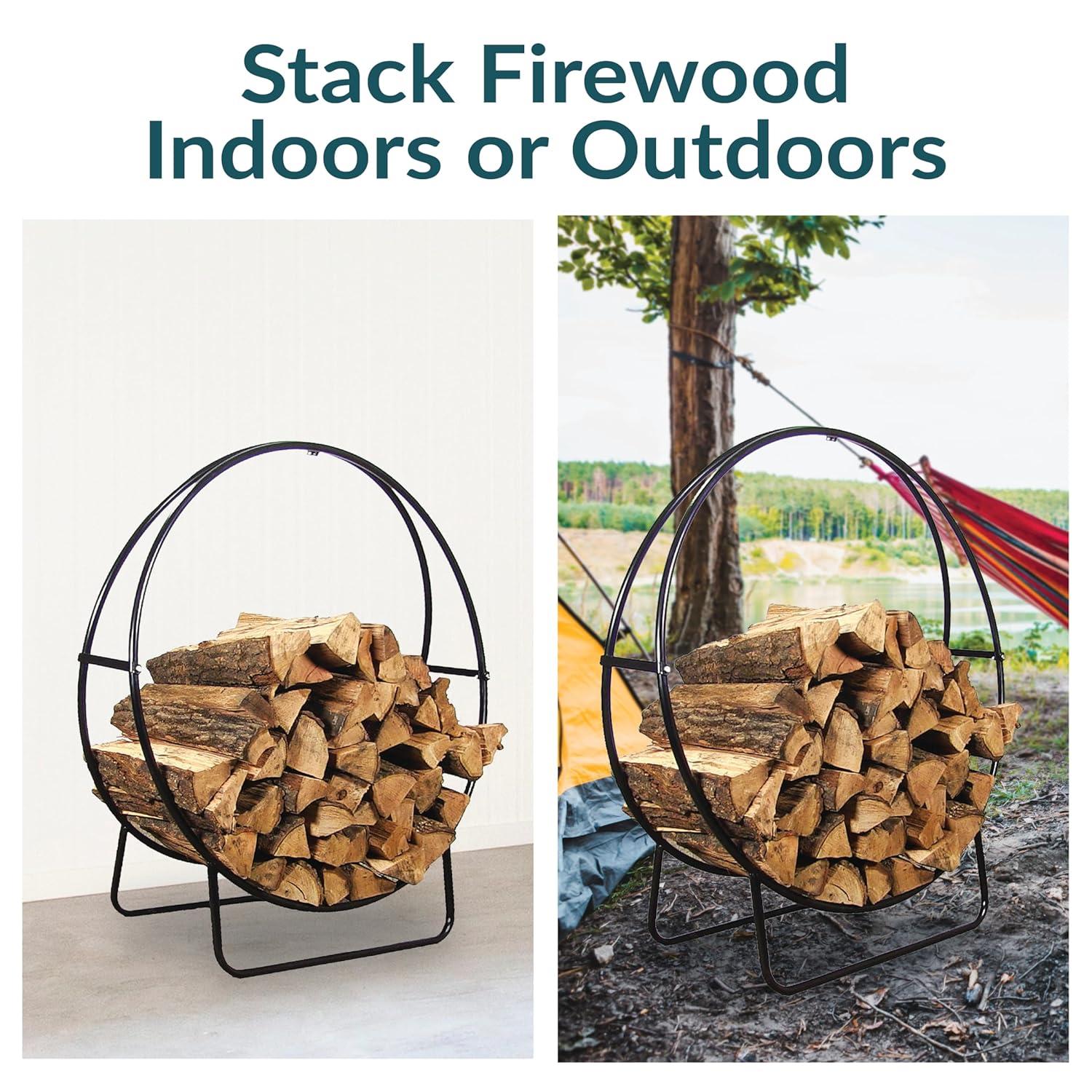 SunnyDaze Decor Indoor or Outdoor Tubular Steel Hoop Firewood Log Holder
