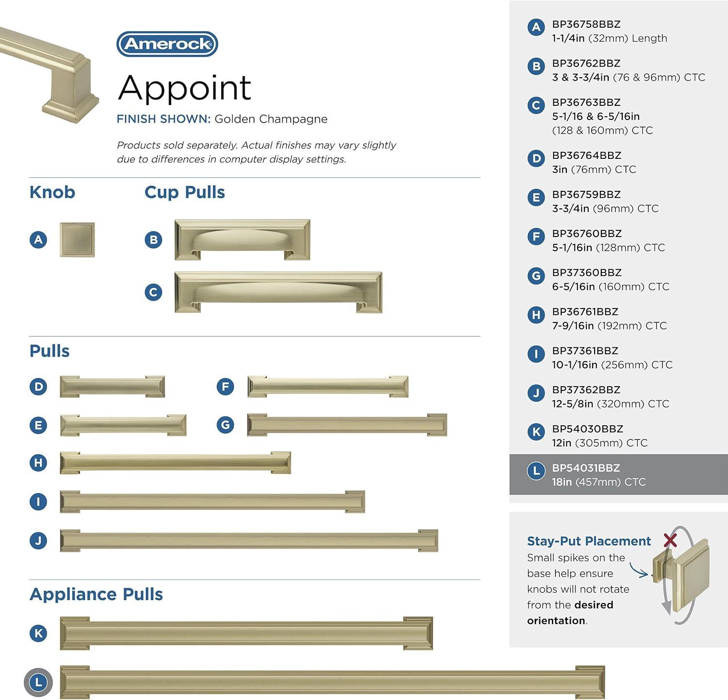 Amerock Appoint 18 inch (457mm) Center-to-Center Golden Champagne Appliance Pull