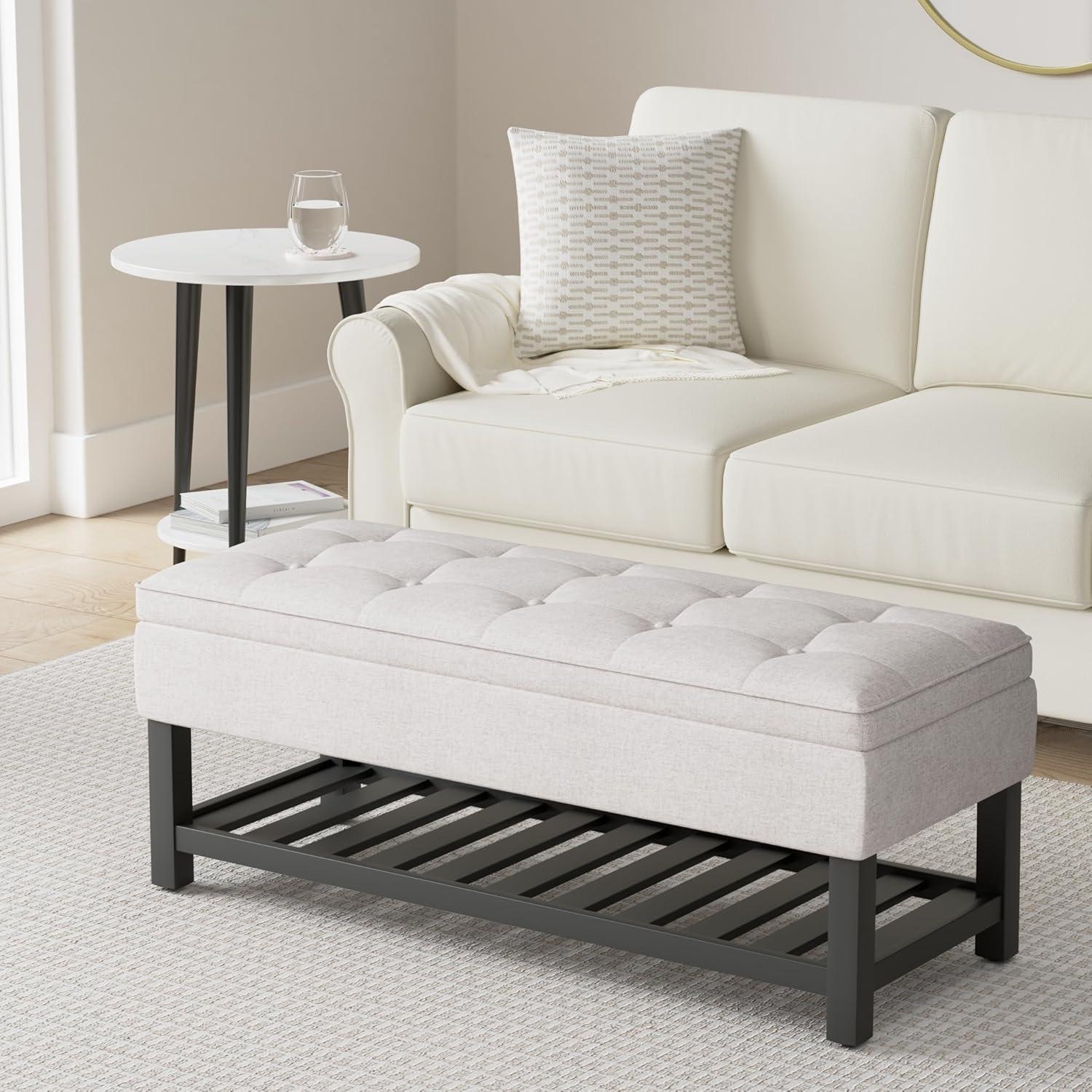Simpli Home Cosmopolitan 44"W Transitional Tufted Storage Ottoman Bench with Lift Top