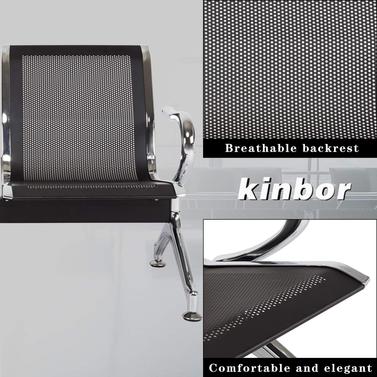 Kinbor Waiting Room Chairs, 3-Seat Reception Chairs Office Guest Waiting Furniture Bench Seating for Airport Bank Hospital, Black