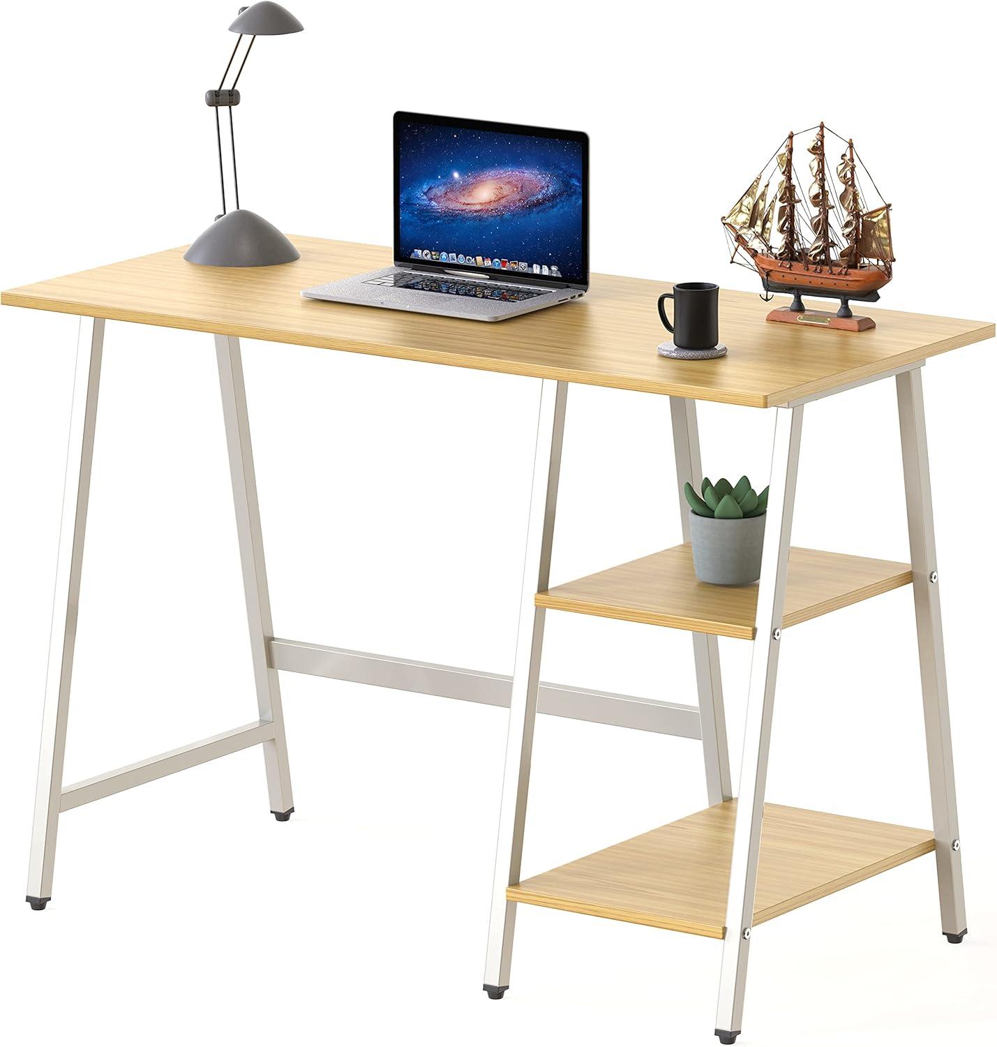 SHW Trestle 43-Inch Home Office Computer Desk, Oak