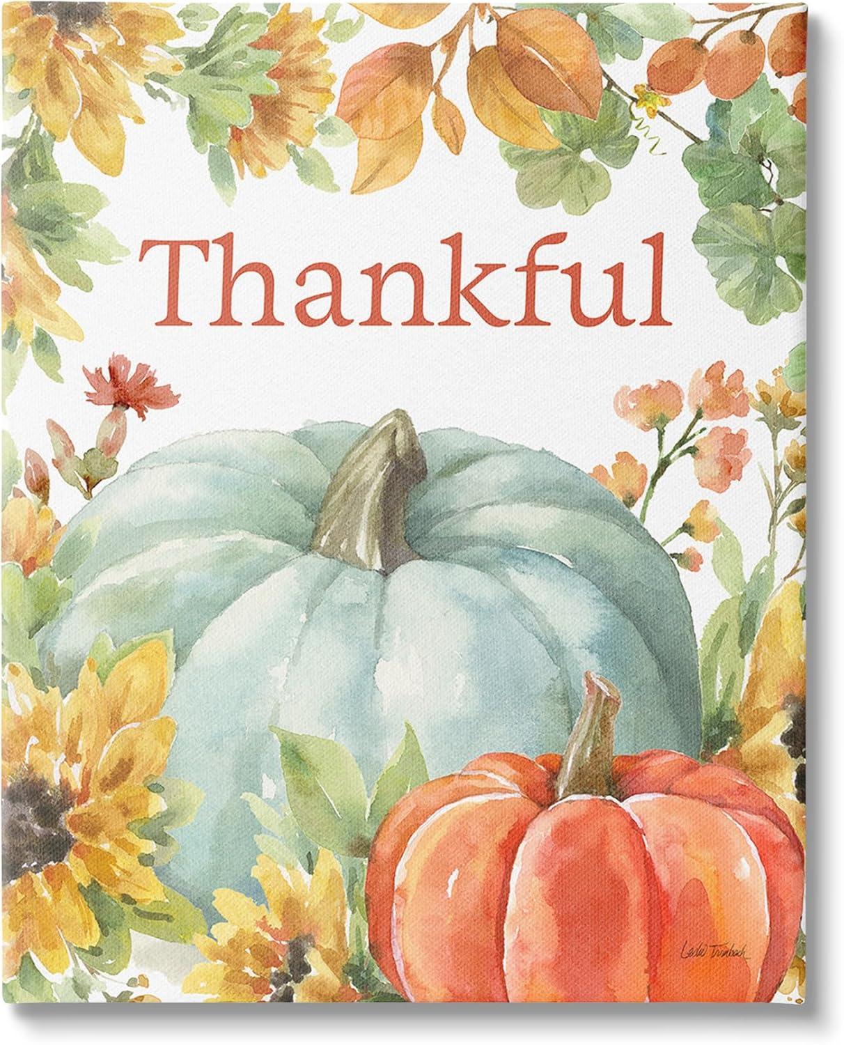 Thankful Fall Harvest Canvas Wall Art with Pumpkins