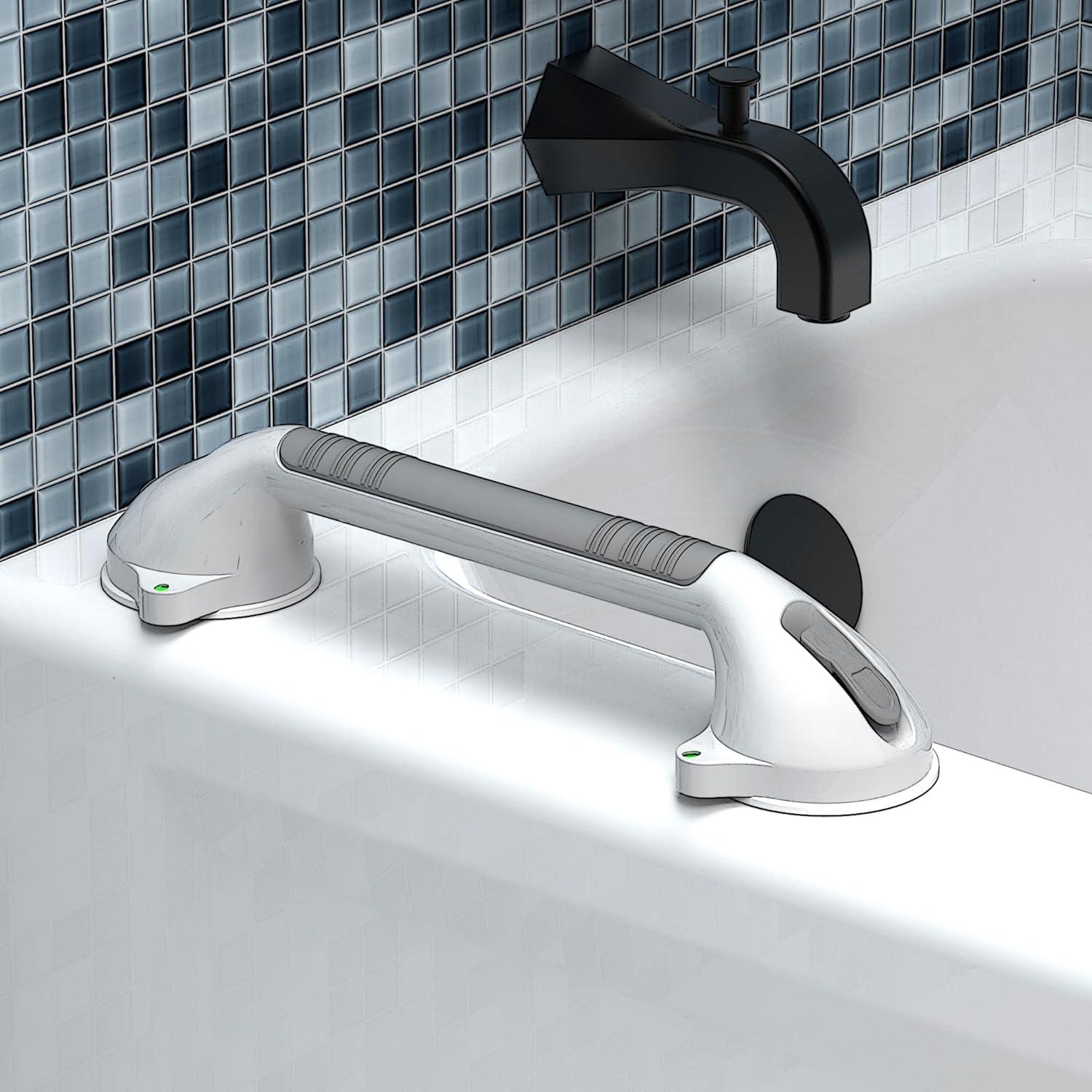 16.5inch 2 Pack Suction Balance Assist Bathroom Shower Handle,Bath Grab Bar with Indicators(White/Grey)