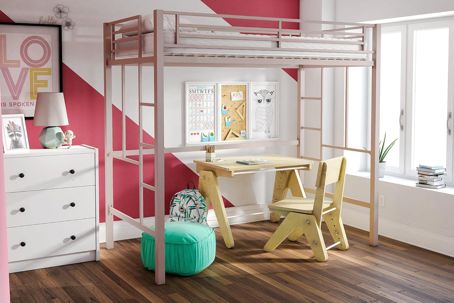 Your Zone Brittain Twin Metal Loft Bed, Pink