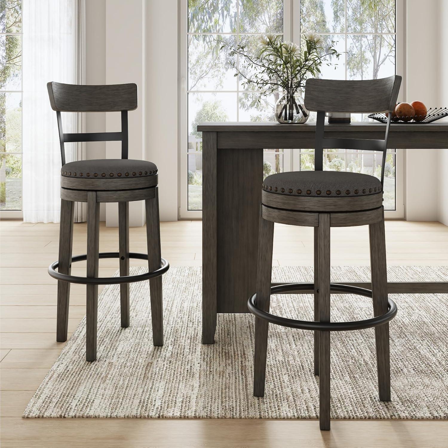 Caitbrook Barstool Gray - Signature Design by Ashley: Antiqued Finish, Swivel, Nailhead Trim