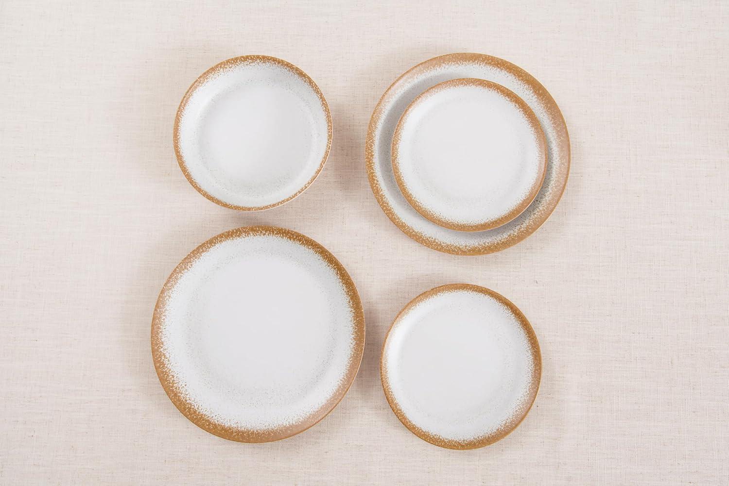 Carmel White and Beige Melamine Dinner Plates, 10.5" Set of 6