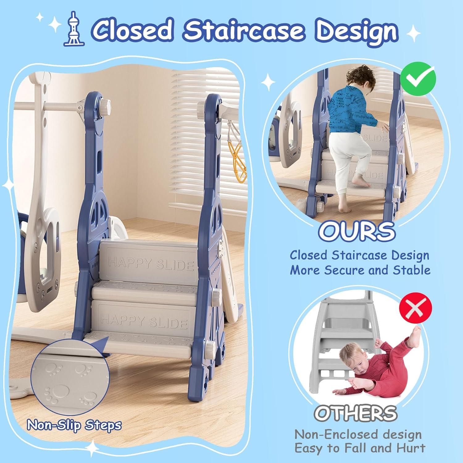 Suteck 4 in 1 Toddler Slide, Kids Slide with Climber and Swing Outdoor Indoor Slide Playset