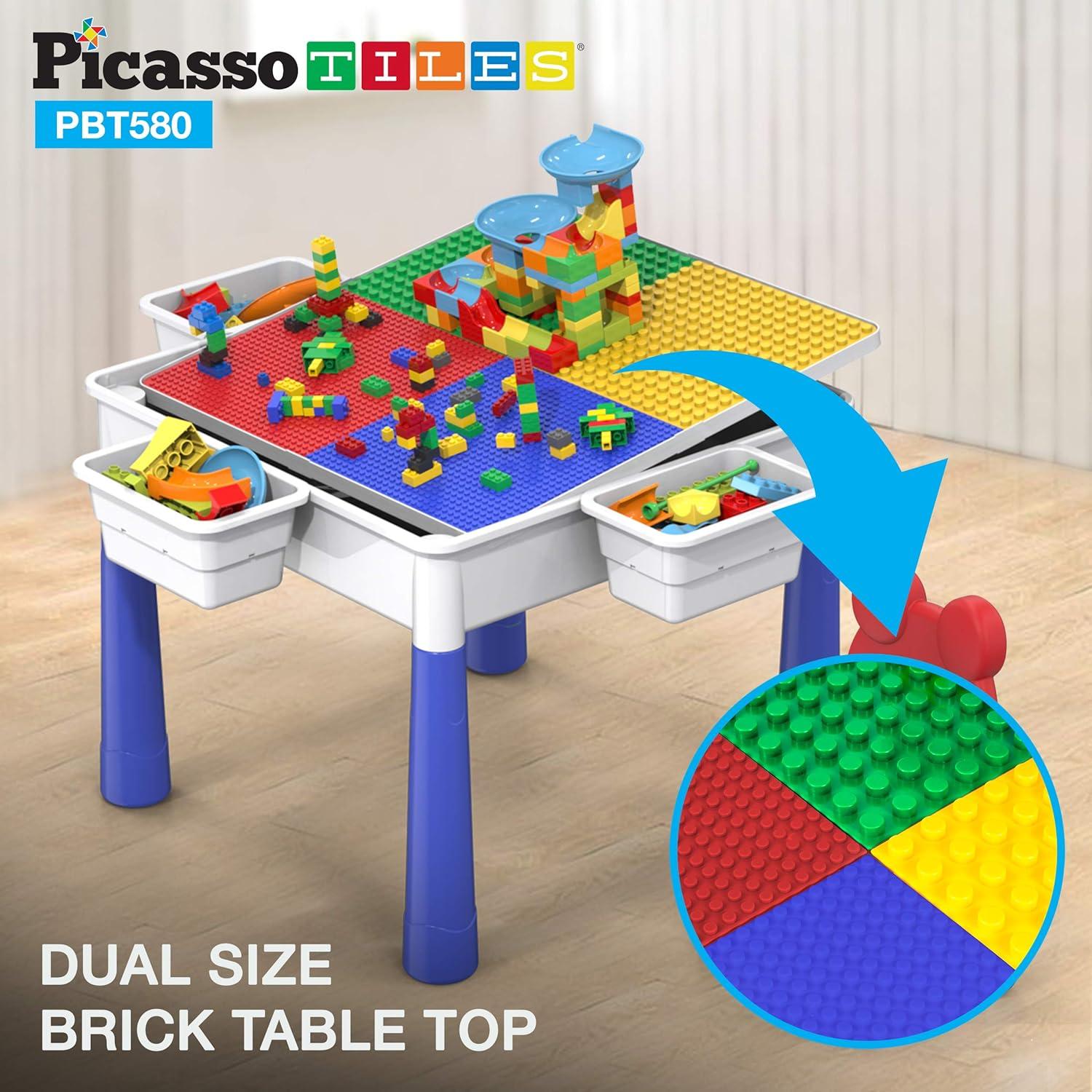 PICASSO-TILES Bricks Building Blocks with Marble Run 581PCS, Activity Table and Chair for Kids, Construction STEM Educational Toy