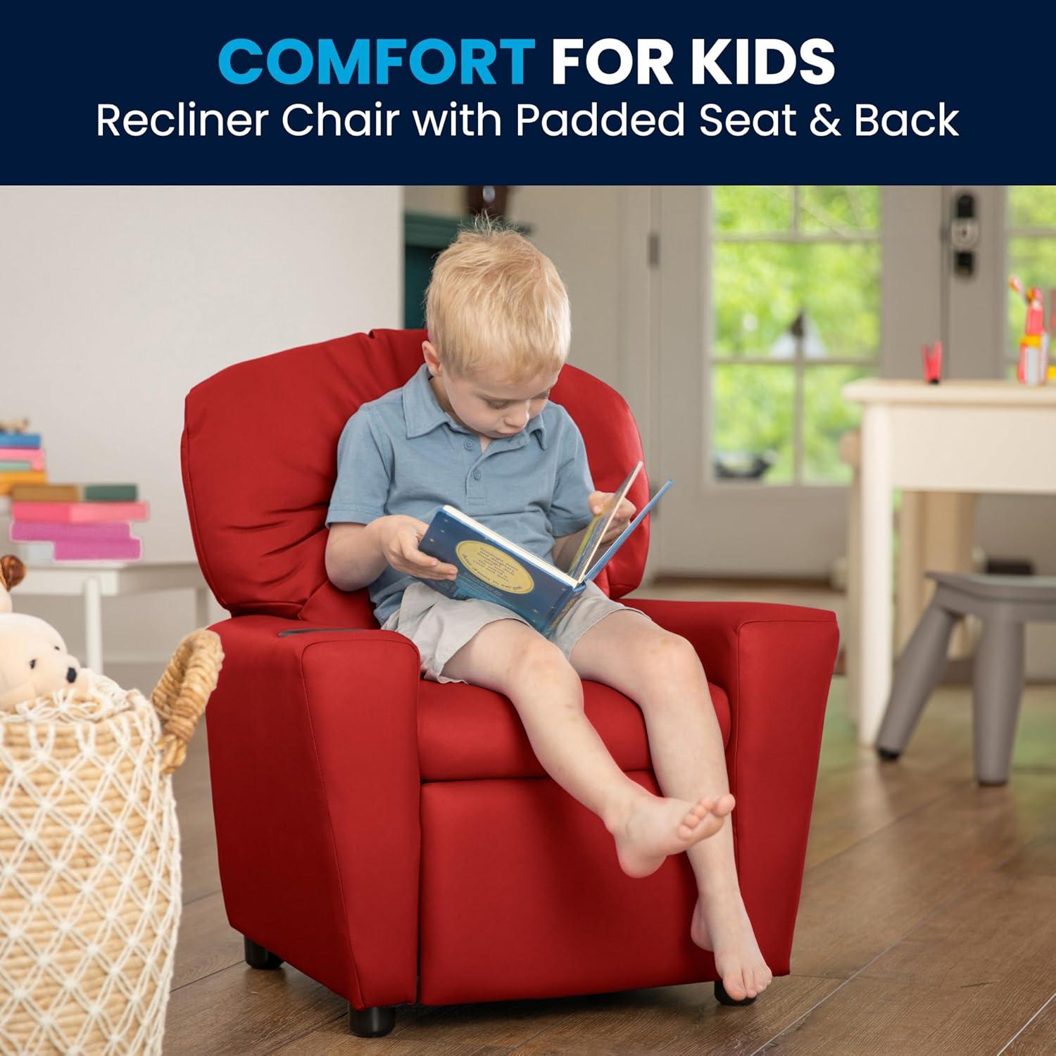 Flash Furniture Chandler Contemporary Red Vinyl Kids Recliner with Cup Holder