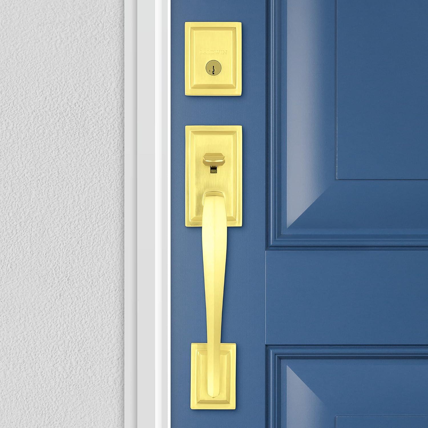 Baldwin Torrey Pines, Front Entry Handleset with Interior Lever, Featuring SmartKey Deadbolt Re-Key Technology and Microban Protection, in Satin Brass