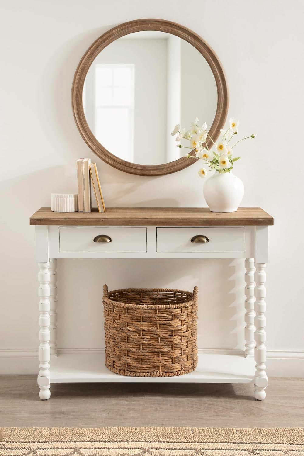 Kate and Laurel Rutledge Coastal Wooden Console Table with Shelf, 40 x 14 x 33, Hazelnut and White, Traditional Wood Entryway Table with Drawers and Decorative Turned Legs for Entry Storage Options